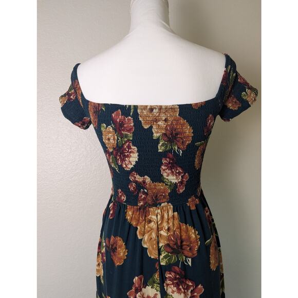Xhileration Smocked Off The Shoulder Floral Green Maxi Dress Women S Bloomcore - Picture 8 of 12